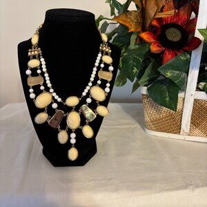 Beautiful St. Thomas Beige and White in Gold Tone Necklace (17")
